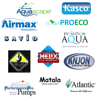 Products from Airmax, Anjon, Aquascape, Atlantic, Evolution Aqua, Helix, Kasco, Matala, Pond Digger, PerformancePro, ProEco and Savio