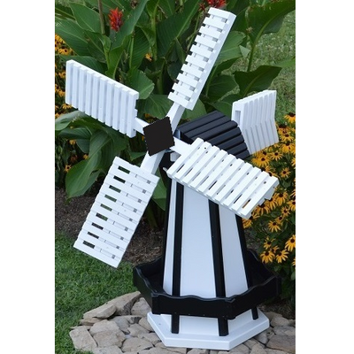 Amish-made black and white Dutch style windmill lawn ornament