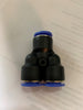 Black splitter with brass tips and blue plastic at the ends.