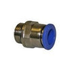 Brass fitting with blue plastic part on end.