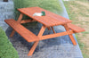 A&L Furniture Amish-Made Cedar Picnic Table with Attached Benches, Redwood Stain