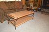 Diagonal view of A&L Furniture Hickory Coffee Table with Shelf, Natural Finish