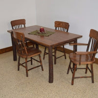 A&L Furniture Amish Hickory 5-Piece Farm Table and Chair Set, Walnut Finish