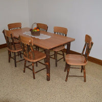 A&L Furniture Amish Hickory Deluxe 7-Piece Farm Table and Chair Set, Natural Finish