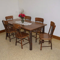 A&L Furniture Amish Hickory Deluxe 7-Piece Farm Table and Chair Set, Walnut Finish