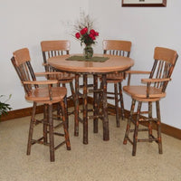 A&L Furniture Co. Amish-Made Hickory 5-Piece Bar Table and Swivel Chair Set, Natural Finish