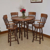 A&L Furniture Co. Amish-Made Hickory 5-Piece Bar Table and Swivel Chair Set, Walnut Finish
