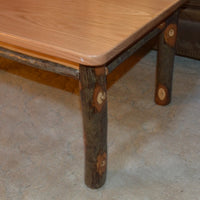 Side view of A&L Furniture Hickory Solid Wood Coffee Table, Natural Finish
