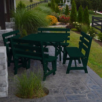 A&L Furniture Co. 43" Amish-Made Square Pine Picnic Table with Backed Benches, Dark Green