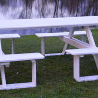 Side View of A&L Furniture Co. 8' Amish-Made Rectangular Poly Walk-In Picnic Table, White