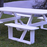 Diagonal View of A&L Furniture Co. 8' Amish-Made Rectangular Poly Walk-In Picnic Table, White