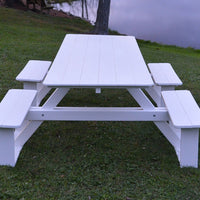 Front View of A&L Furniture Co. 8' Amish-Made Rectangular Poly Walk-In Picnic Table, White