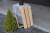 A&L Furniture Unfinished Cedar Folding Coffee Table, folded up for storage