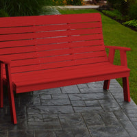 A&L Furniture Amish-Made Poly Winston Garden Bench, Bright Red