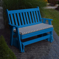 A&L Furniture Amish-Made Poly Traditional English Glider Bench, Blue