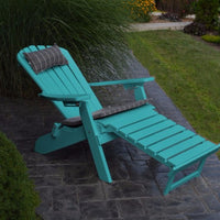 A&L Furniture Folding/Reclining Poly Adirondack Chair with Pullout Ottoman, Aruba Blue