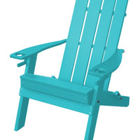 A&L Furniture Co. Folding Poly Hampton Adirondack Chair with Integrated Cupholders, Aruba Blue