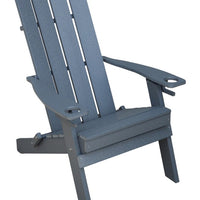 A&L Furniture Co. Folding Poly Hampton Adirondack Chair with Integrated Cupholders, Dark Gray