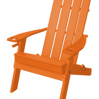 A&L Furniture Co. Folding Poly Hampton Adirondack Chair with Integrated Cupholders, Orange