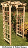 Amish-Made Pine Madison Arbors with square lattice and arched cross-bar