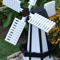 Amish-Made Painted Wooden Dutch Windmill, White with Black Trim