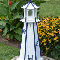 4' Amish-Made Painted Wooden Lighthouse, White with Navy Trim