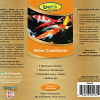 Product label for 16 ounce EasyPro Water Conditioner and Dechlorinator