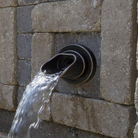 Atlantic Water Gardens Oil-Rubbed Bronze Finish Olivett Wall Spout installed in patio fountain