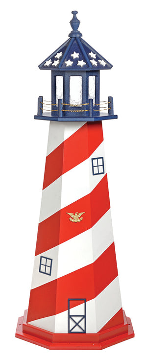 Amish-Made 8-Sided Wooden Patriotic Lighthouses, Cape Hatteras Style