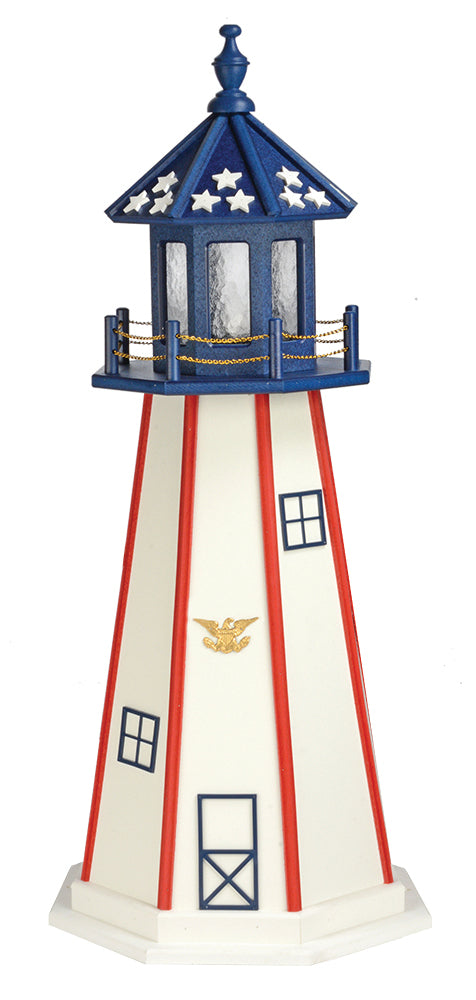 Amish-Made Hybrid Wood and Poly Patriotic Lighthouses, Vertical Stripe Style