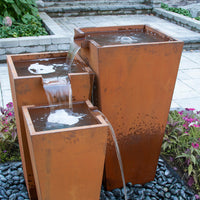 Blue Thumb Triple Corten Steel Rusted Fountain Urn Kit