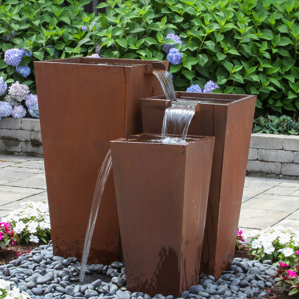 Blue Thumb Triple Corten Steel Rusted Fountain Urn Kit