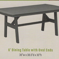 Amish-Made Poly Outdoor Dining Table with Oval end boards in 6' and 8' Lengths and a generous 38.5" Width - Local Pickup ONLY in Downingtown PA