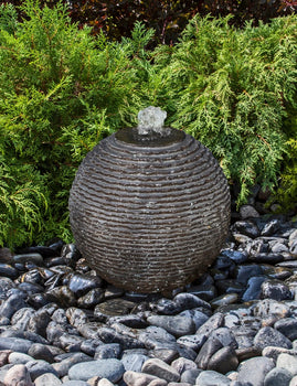 Blue Thumb  Ribbed Sphere Black Limestone Fountain Kit