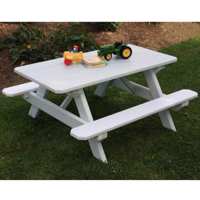 A&L Furniture Company 4' Amish-Made Pine Kids Picnic Table, White Paint