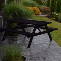 A&L Furniture Amish-Made Pine Picnic Table with Attached Benches, Black