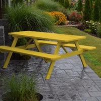 A&L Furniture Amish-Made Pine Picnic Table with Attached Benches, Canary Yellow