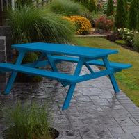 A&L Furniture Amish-Made Pine Picnic Table with Attached Benches, Caribbean Blue