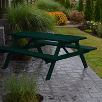 A&L Furniture Amish-Made Pine Picnic Table with Attached Benches, Dark Green