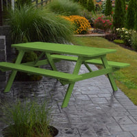 A&L Furniture Amish-Made Pine Picnic Table with Attached Benches, Lime Green