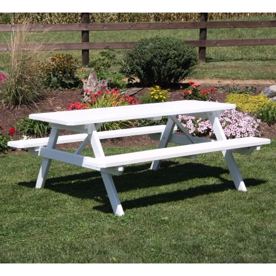 A&L Furniture Amish-Made Pine Picnic Table with Attached Benches, White