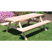 A&L Furniture Amish-Made Cedar Picnic Table with Attached Benches, Unfinished