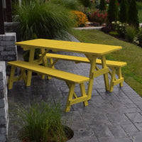 A&L Furniture Pine Traditional Picnic Table with Benches, Canary Yellow