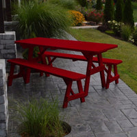 A&L Furniture Pine Traditional Picnic Table with Benches, Tractor Red