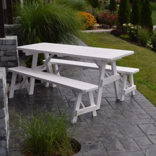 A&L Furniture Pine Traditional Picnic Table with Benches, White