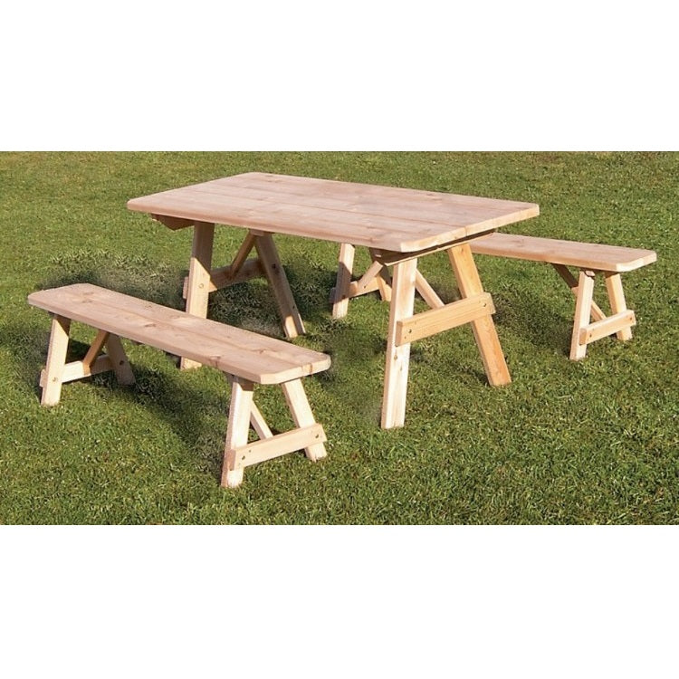 A&L Furniture Co. Amish-Made Cedar Traditional Picnic Table with Benches, Unfinished