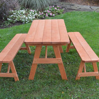 A&L Furniture Amish Pressure-Treated Pine Traditional A-Frame Picnic Table and Benches, Cedar Stain