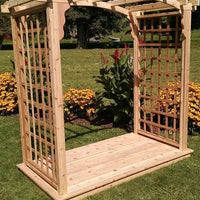 Amish-Made 4' Cedar Cambridge Arbor with square lattice and arched cross-bar