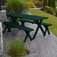 A&L Furniture Amish-Made Pine Cross-Leg Picnic Tables with Benches, Dark Green