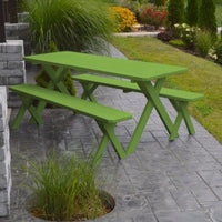 A&L Furniture Amish-Made Pine Cross-Leg Picnic Tables with Benches, Lime Green